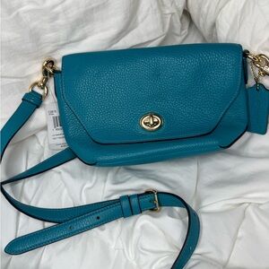 Coach Blue Crossbody Bag with Gold Hardware